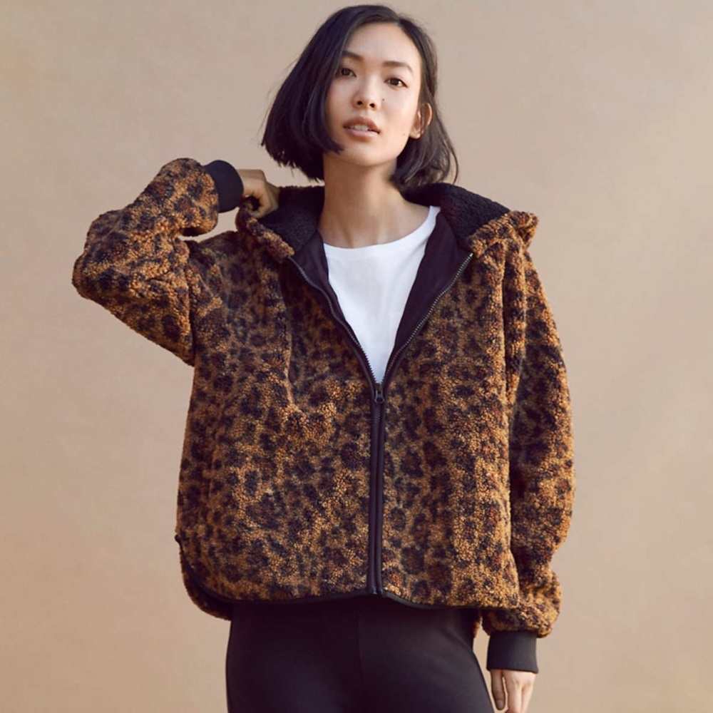NWT Lou and Grey Leopard Jacket XXL Zip Up Sherpa cozy knit winter coat sweater